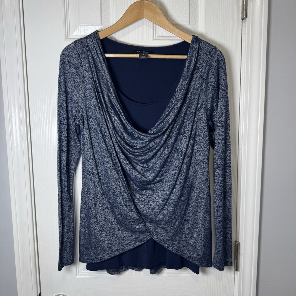 White House Black Market womens Sz Sm blouse Heather Blue Cowl neck Long sleeve‎